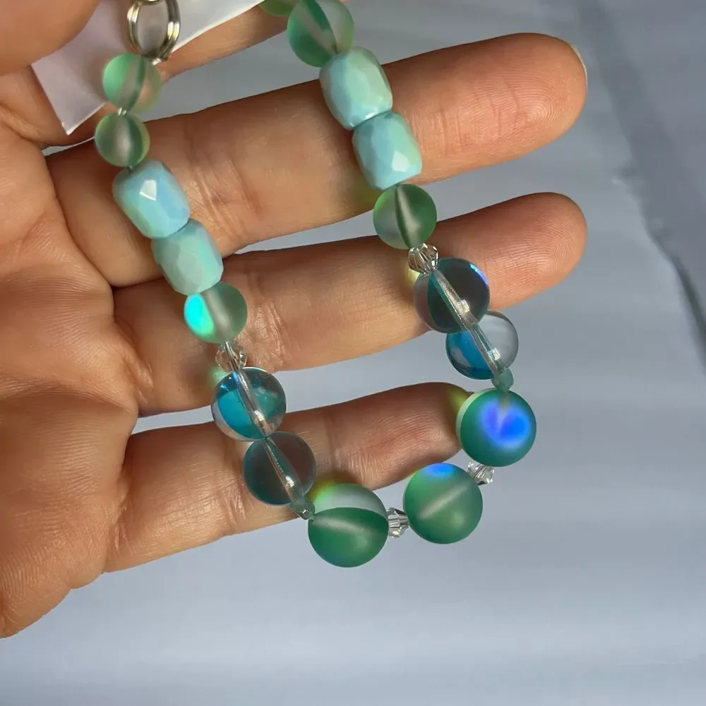 Artisan handmade glass blue bracelet sea Czech crystal glass silver plated‎